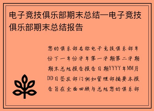 电子竞技俱乐部期末总结—电子竞技俱乐部期末总结报告